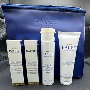 Pause Skincare Set with Blue Pouch ALL travel size products!